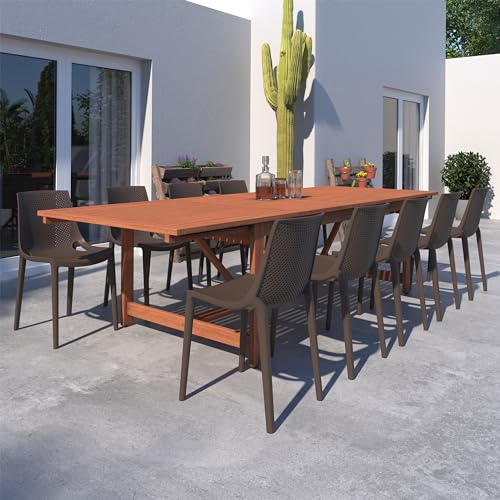 Brampton Patio Indi 11-Piece Dining Set 100% FSC Eucalyptus Wood Brown