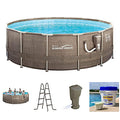 Summer Waves 14ft Round Frame Pool Set with Skimmer & Ladder Brown