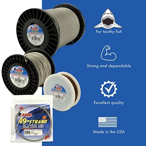 AFW American Fishing Wire 49 Strand 7x7 Stainless Steel Shark Leader Cable 800 lb Test Bright