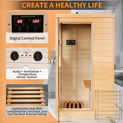 ToTibuy Far Infrared Home Sauna Low-EMF 800W Canadian Hemlock with Control Panel and Bluetooth Red