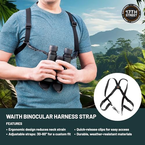 ZEISS 10x42 Conquest HD Binoculars Bundle Set for Bird Watching with Harness Strap, Camo Hat, Cleaning Cloth, Lens Wipes, and Floating Strap Black/Yellow