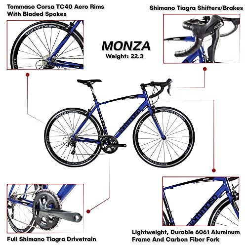 Tommaso Monza Performance Aluminum Road Bike Shimano Tiagra 24 Speeds Blue XL 60cm