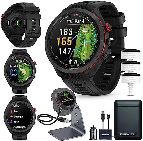 Certified Brands Garmin Approach S70 Golf Smartwatch AMOLED Display Shot Execution Putt Alignment Golfing System with Approach CT10 Starter Kit Club Tracking System 3 Sensors Signature Stand Power Bundle 47mm Black