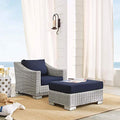 Modway Conway Sunbrella Outdoor Patio Wicker Rattan 2-Piece Armchair and Ottoman Set Light Gray Navy