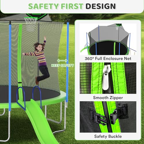 Skepphlay 12FT Outdoor Trampoline Set with Basketball Hoop Green