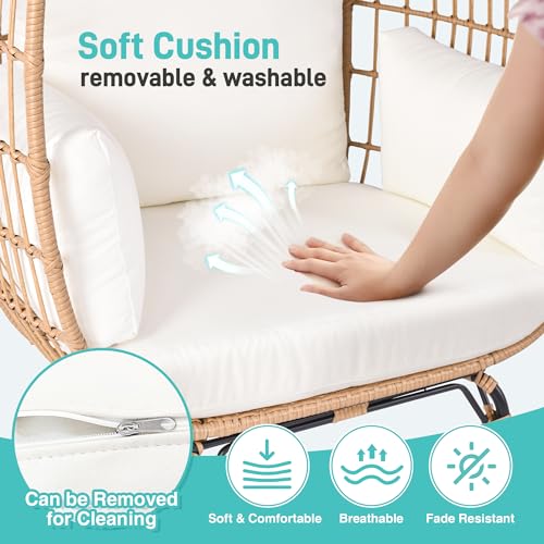 OTSUN Egg Chair Set of 2 Oversized Wicker Basket Lounger with 4 Cushions 440lb Capacity Ivory