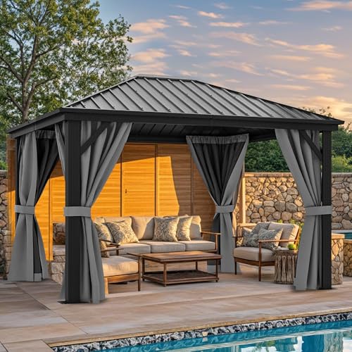 YITAHOME 10X12FT Metal Hardtop Gazebo Outdoor Patio Canopy Gray