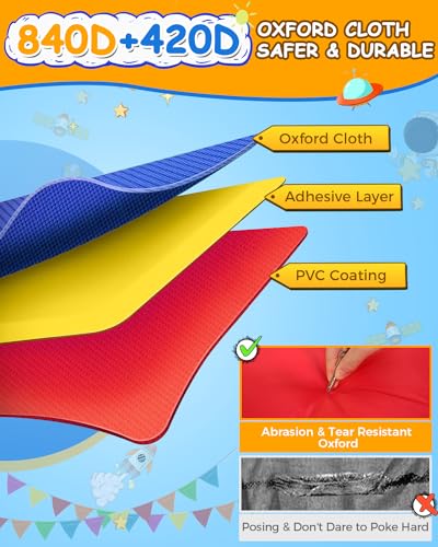 Whubefy Inflatable Bounce House Obstacle Course with Blower Red/Yellow/Blue/Green
