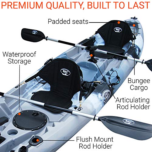 BKC TK219 Tandem Sit-On-Top Fishing Kayak with Padded Seats and Paddles Grey Camo