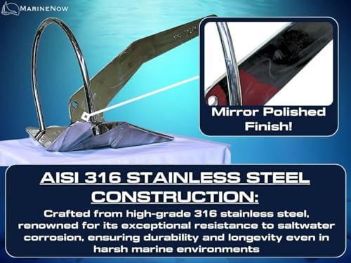 MarineNow AISI 316 Stainless Steel Next-Gen Shovel Scoop Anchor with Roll Bar 44 lb/20 kg