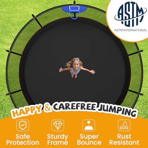 Zevemomo Upgraded 16FT Trampoline with Basketball Hoop and Sprinkler Orange