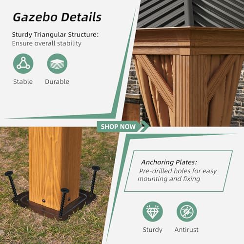 Jolydale Sonegra 12' x 20' Hardtop Aluminum Gazebo with Double Roof & Netting Brown