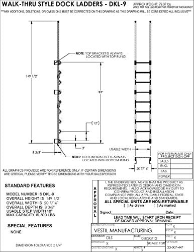 Vestil 9-Step Steel Walk Through Dock Ladder 300 lb Capacity Yellow