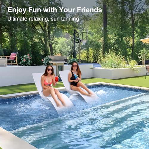 Aqua Blue Pool Lounge Chairs Set of 2 White