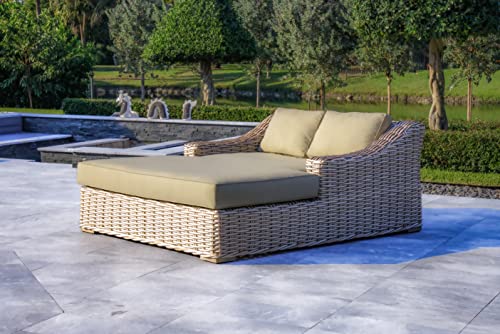 OUTSY Extra Large Double Sun Lounger Wicker Aluminum Frame White/Grey 79x59 Inch