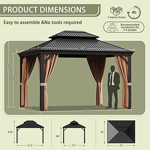 Greesum 10'x12' Hardtop Metal Gazebo Black
