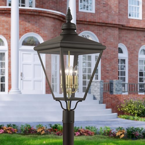 Livex 27376-07 Adams 4 Light Outdoor Post Top Lantern Black/Brushed Nickel