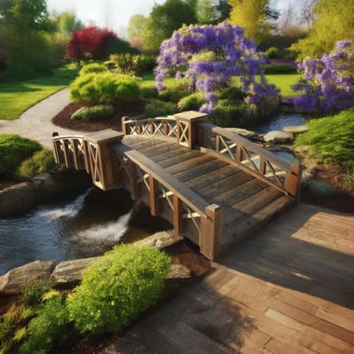 SamsGazebos Secret Garden Bridge with Half-Halved Lattice Rails 7 ft Brown
