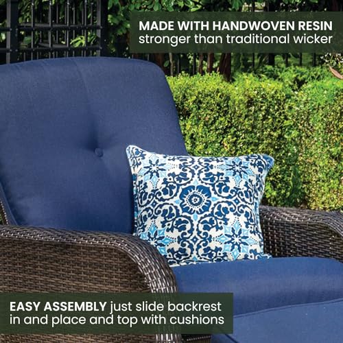 Hanover Strathmere Outdoor Recliner Chair with Navy Blue Cushions