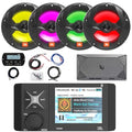 Enrock Marine 4" Color LCD Display Bluetooth Stereo Receiver with Wired Remote & 4x 6.5" 225W Black RGB LED Speakers & Amplifier Kit