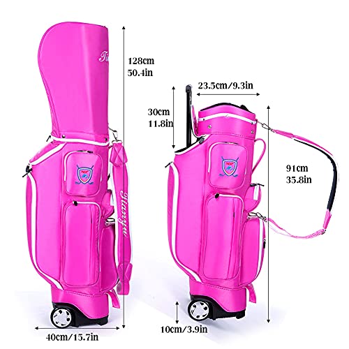 ACXZ Golf Trolley Bag with Wheels, Shoulder Strap, 5 Dividers, Pink