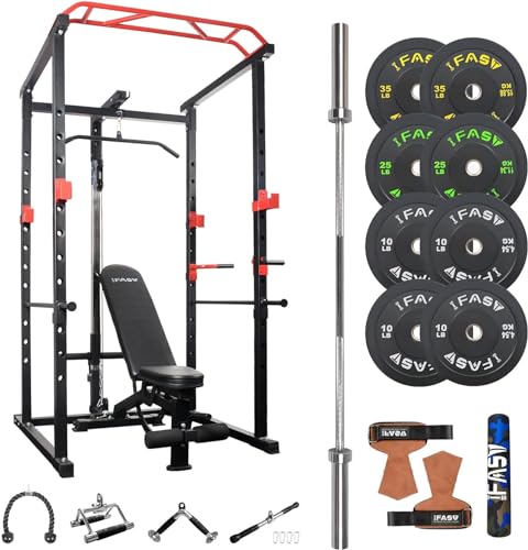 PRODC Multi-functional 160lb Power Cage Home Gym Set, Adjustable Pullup Squat Rack 1000lbs Capacity Fitness Barbell Rack
