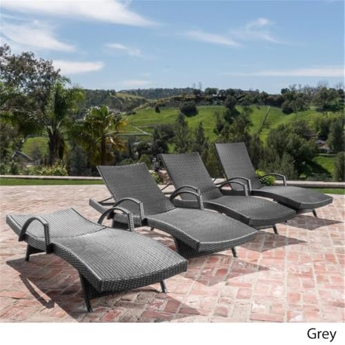 Noble House Salem Outdoor Wicker Arm Chaise Lounge Set of 4 Grey