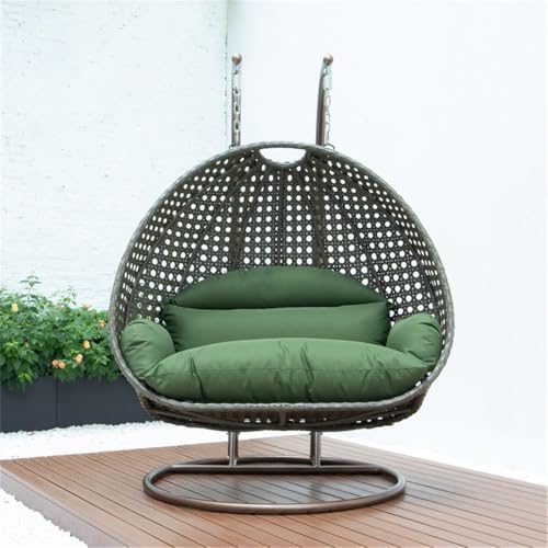 LeisureMod 2 Person Wicker Egg Chair Indoor Outdoor Lounge Dark Green