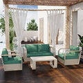 EAST OAK Signature 4-Piece Patio Furniture Set Aluminum Teak Wood Sofa Coffee Table Champagne & Green