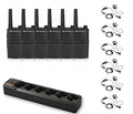 Motorola RMU2040 Radio 6 Pack with PTT Earpieces and Charger Black