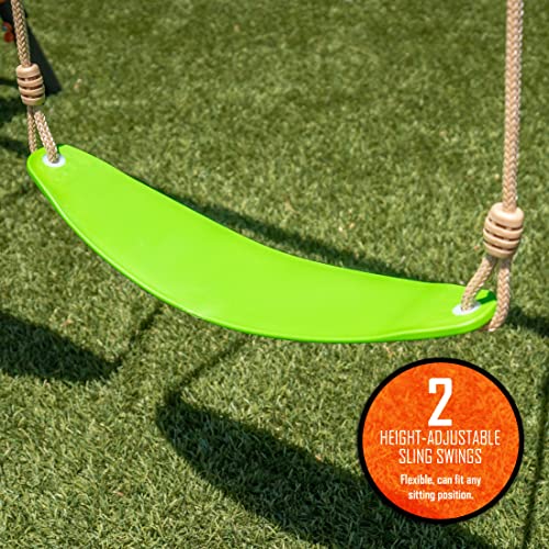 Jungle Warrior Jaguar Metal Swing Set with Slide & Gymnastic Rings Orange/Green/Grey