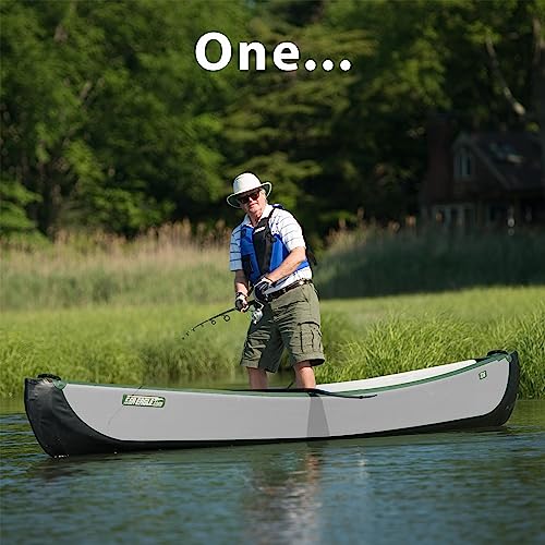 Sea Eagle TC16 Inflatable Canoe with Wood Web Seats, Pump, Bag & Optional Paddles Green and Gray