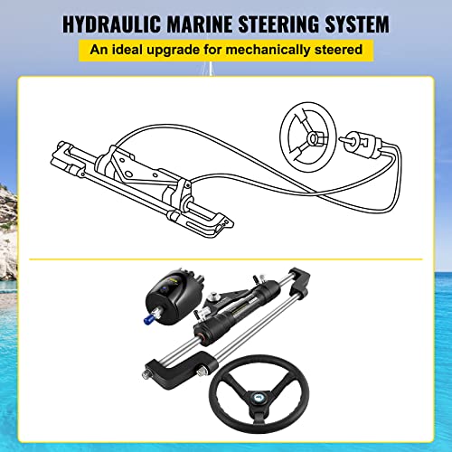 VEVOR Hydraulic Outboard Steering Kit 300HP with Helm Pump and Steering Wheel Black