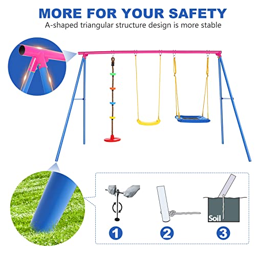 Jaketen 4-in-1 Heavy Duty A-Frame Swing Set Pink