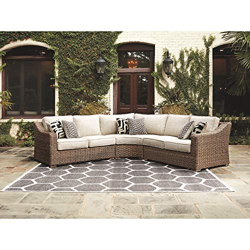 Signature Design by Ashley Beachcroft Farmhouse Wicker Curved Corner Chair Beige