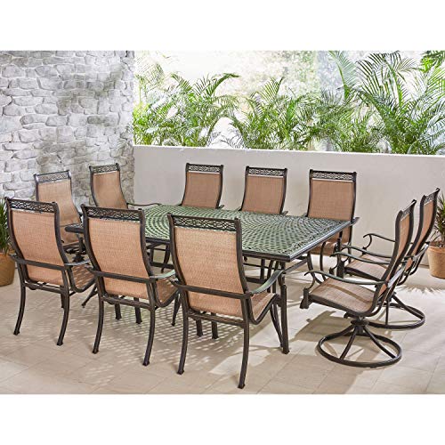 Hanover Manor 11-Piece Outdoor Dining Set with 4 Sling Swivel Rockers and 6 Stationary Chairs Tan