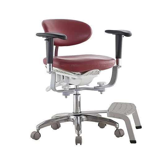 Super Dental Adjustable Microscope Saddle Stool with Pedal Base, Foot Controlled, PU Leather