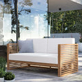 Modway Carlsbad Teak Wood Outdoor Patio Loveseat Natural White