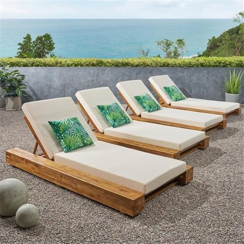 Noble House Broadway Outdoor Chaise Lounge Set of 4 Teak/Cream