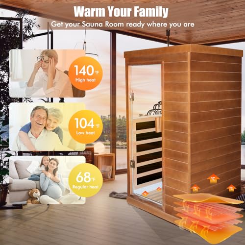 OUTEXER Far Infrared Sauna Home Spa Low-EMF Canadian Hemlock Wood 800W Red 35.2*27.6*61.6Inch