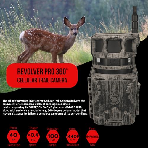 Stealth Cam Revolver 40MP Cellular Trail Camera Bundle with Solar Power Panel, Holder, 32GB Card - 6-Pack
