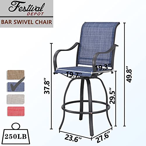 Festival Depot 11pcs Patio Dining Set Bar Height Swivel Bistro Chairs with Armrest and Glass Top Table Blue