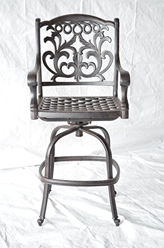 Patio Land Mandalay 5pc Outdoor Patio Bar Set 48" Dark Bronze Cast Aluminum Walnut