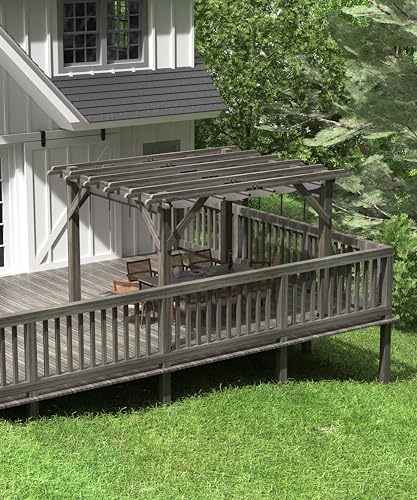 DEXSO 10' x 12' Cedar Wood Pergola with Retractable Shade Canopy Charcoal Gray