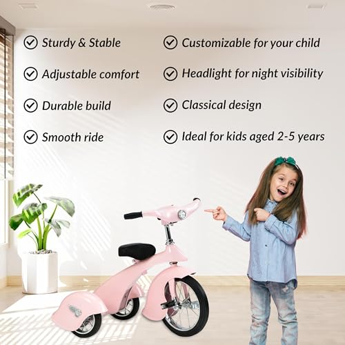 ABABY.COM Personalized Kids Tricycle with LED Headlight Pink
