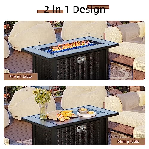 Shintenchi 5-Piece Patio Furniture Set with 45-Inch Fire Pit Table Beige
