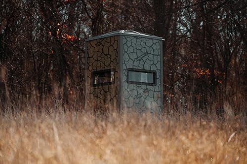 MUDDY Gunner Box Blind with Deluxe 10' Tower, Steel Wall Construction, Cracked Mud Camo Multi
