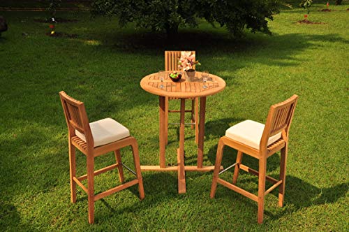TeakFurnitureOutlet A-Grade Teak Maldives 4-Piece Bar Set with 36" Round Table & 3 Armless Chairs