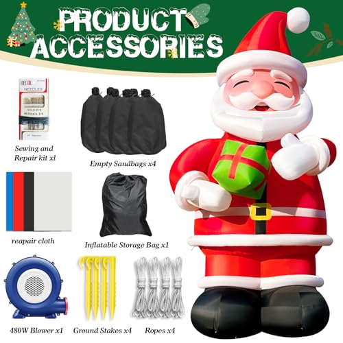 OZIS Giant 14.5Ft Inflatable Santa Claus with Gift Red