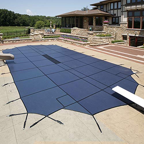 Arctic Armor Ultra Light Solid Safety Pool Cover 16x36 Ft with Right Step Blue